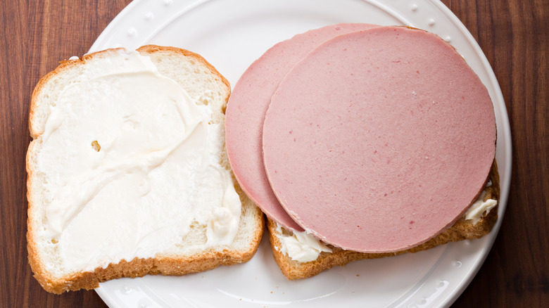 bread with bologna and mayo
