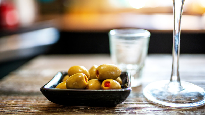 Pimento stuffed olives for dirty martini