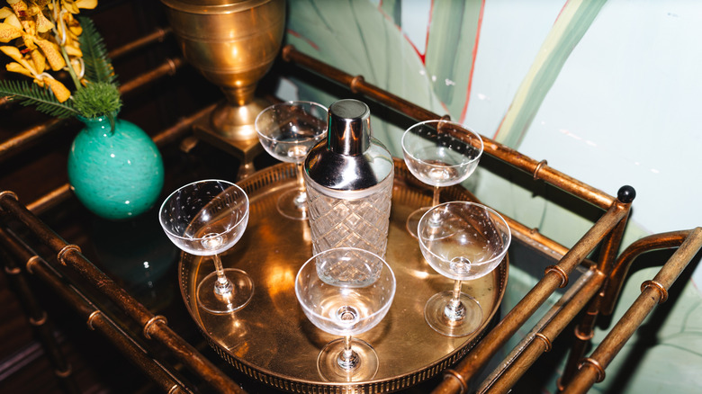 Bar cart with glasses