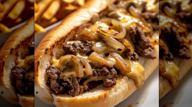 Cheesesteak with whiz, onions, ribeye