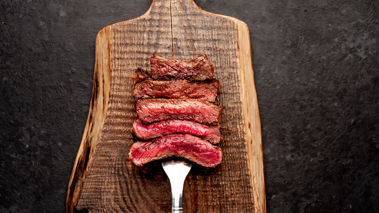 Steak strips with doneness levels