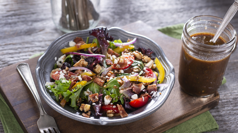 Vinaigrette infused with chocolate next to a salad