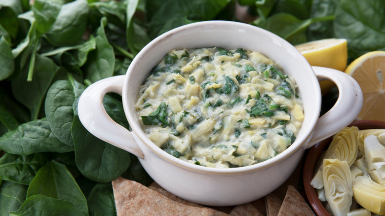 Bowl of spinach artichoke dip