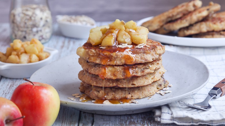 Stack of pancakes with apples