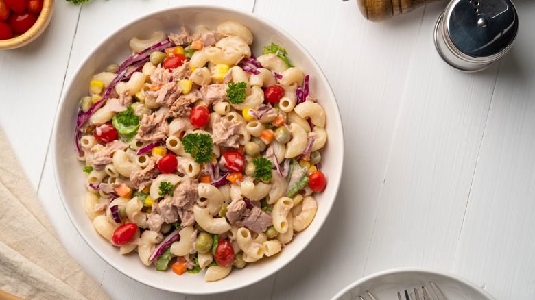 Bowl of macaroni pasta salad