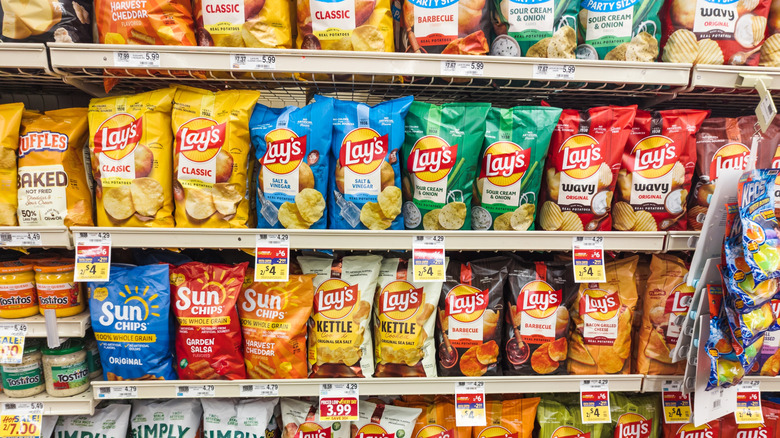 Array of flavored potato chips