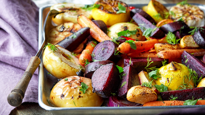 roasted vegetables on table 