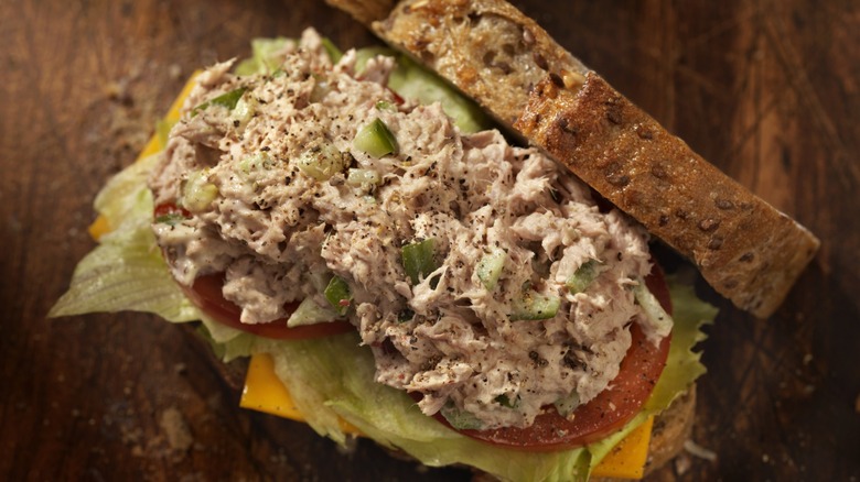 Open tuna salad sandwich