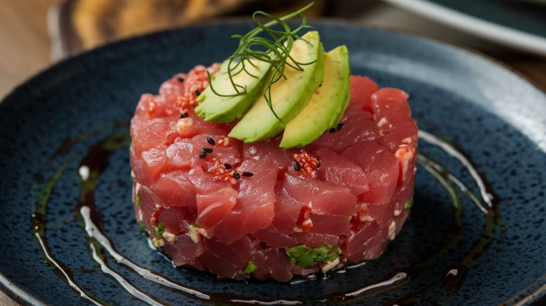 plated tuna tartare with avocado