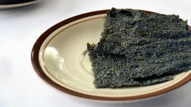 nori on brown rimmed plate
