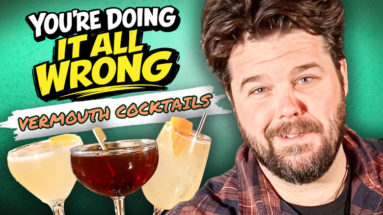 Man with three cocktails with the video's title 