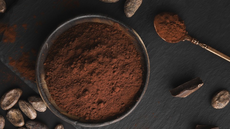 cocoa powder in bowl on spoon
