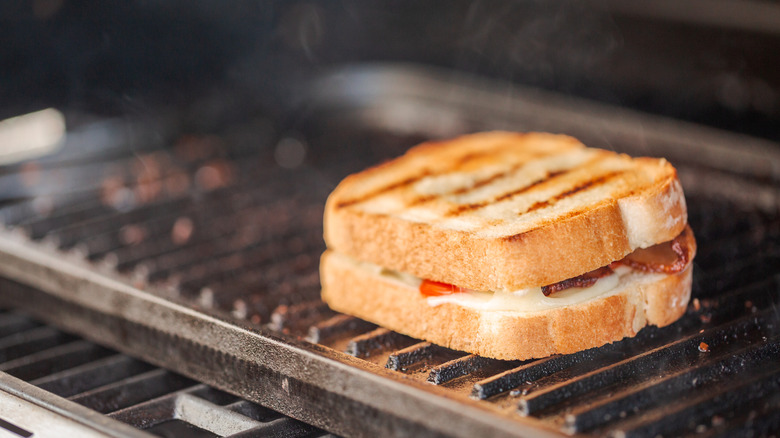 Grilled cheese sandwich on hot grill