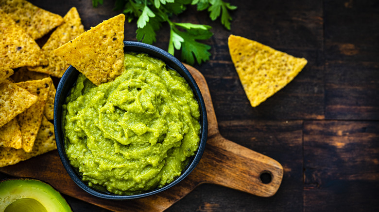 Bowl of guacamole from above