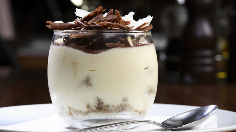 White chocolate mousse in a glass cup