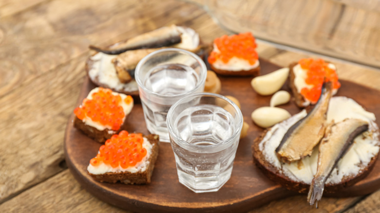 russian vodka shots with snacks