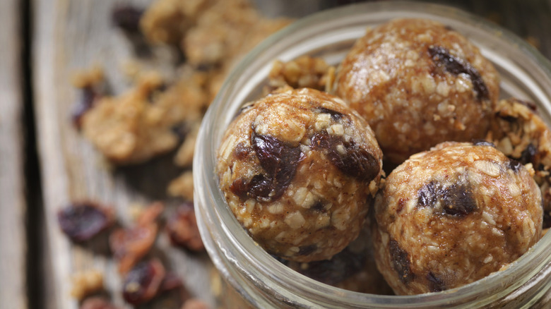 Mason jar of protein balls