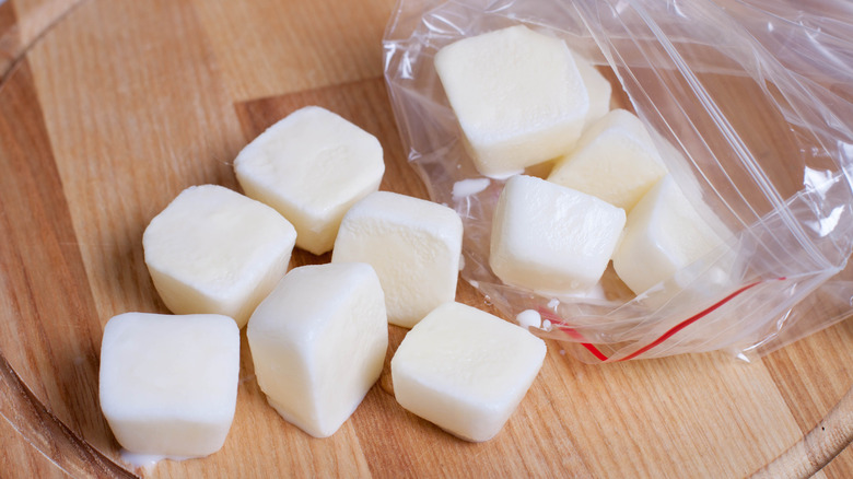 close up of frozen milk cubes