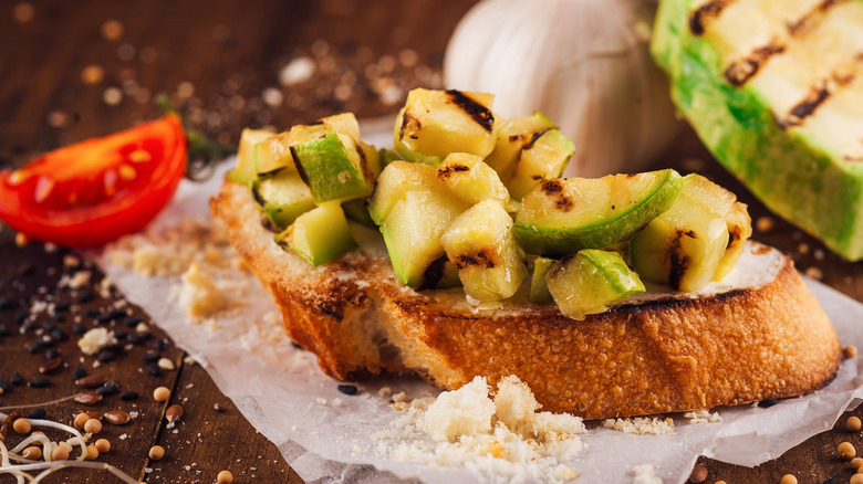 grilled zucchini on toasted bread