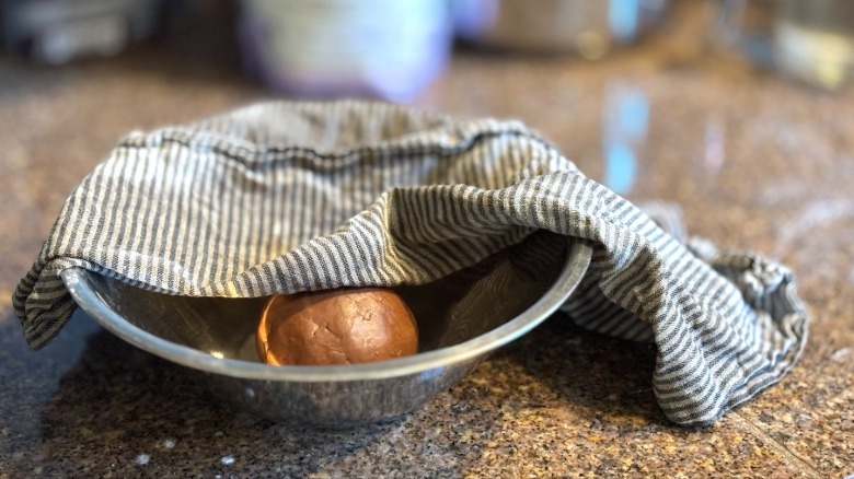 boba dough in bowl with damp towel