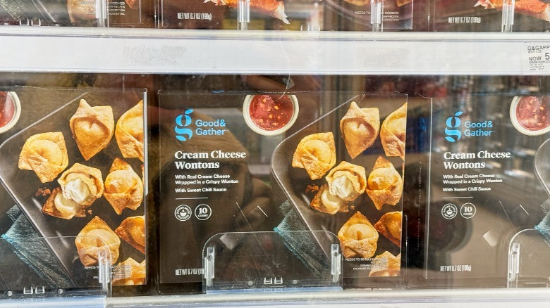 Cream cheese wonton package on the shelf