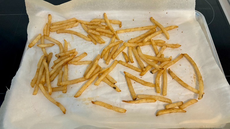Cooked fries on a tray