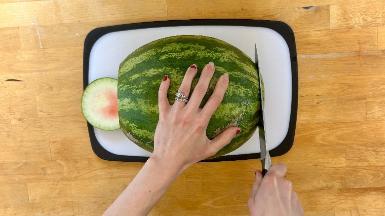 Cutting ends of watermelon