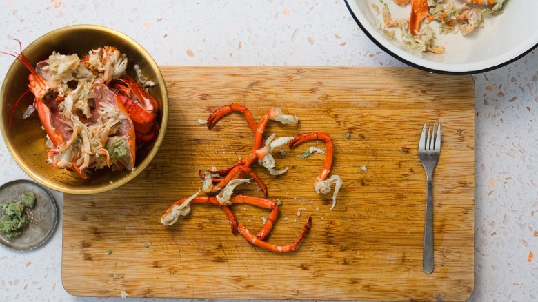 Cutting board with lobster legs