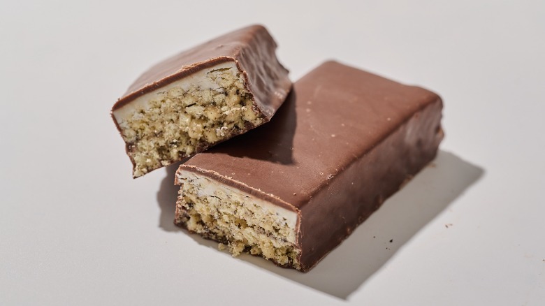 protein bar split in half on a table