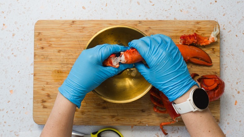 Pulling lobster knuckles apart