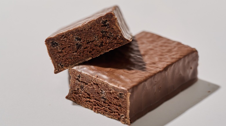 protein bar split in half on a table