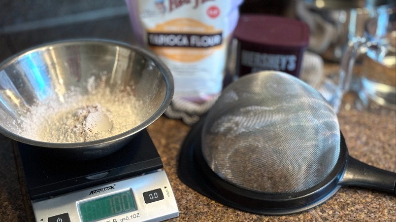 weighing dry ingredients for boba pearls