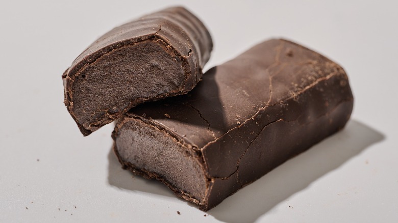 protein bar split in half on a table