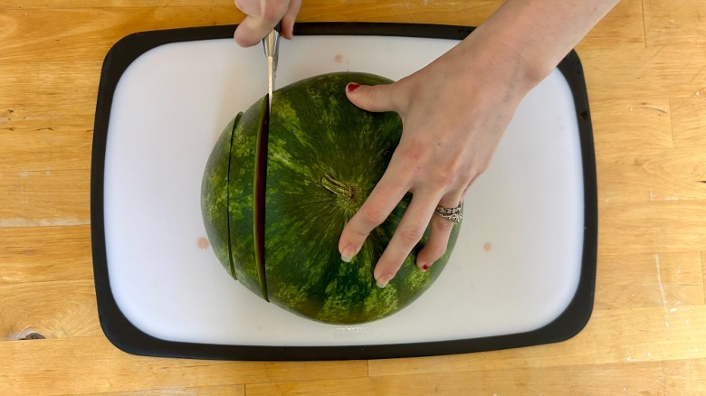 Watermelon strips cut