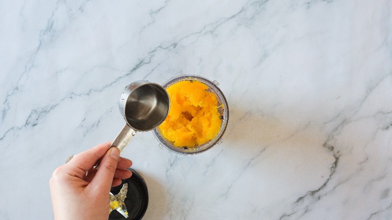 Adding water to pumpkin puree