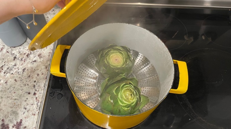 Steaming artichokes