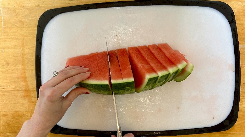Watermelon sliced in triangles