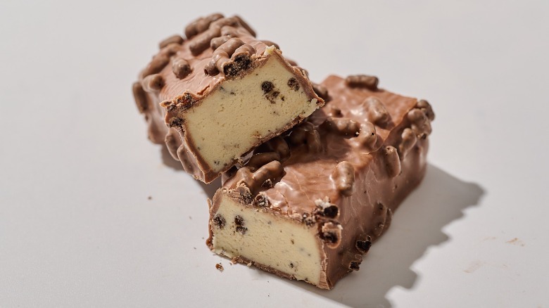 protein bar split in half on a table