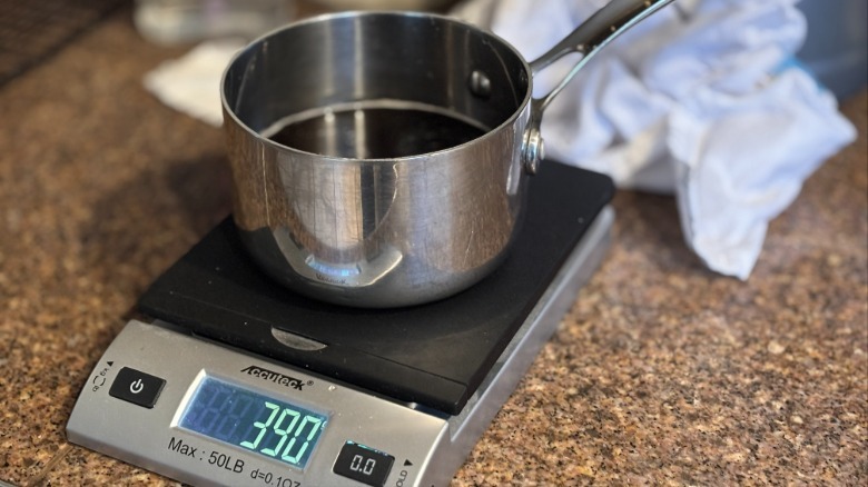 weighing ingredients for brown sugar simple syrup