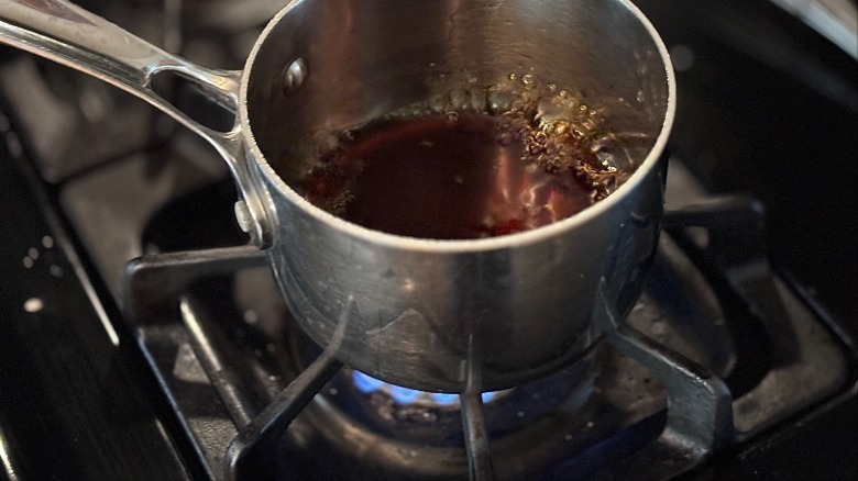 boiling simple syrup on stove