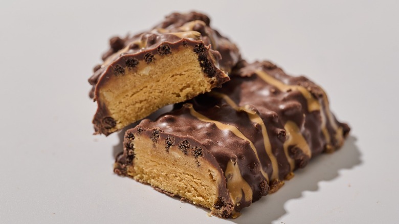 protein bar split in half on a table