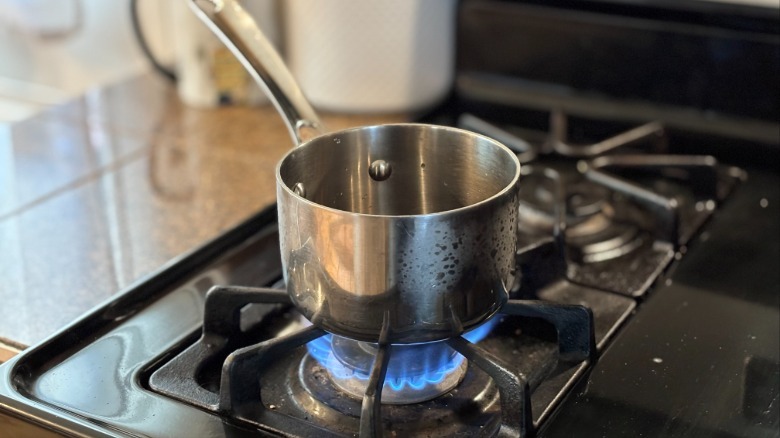 small saucepan on gas stove