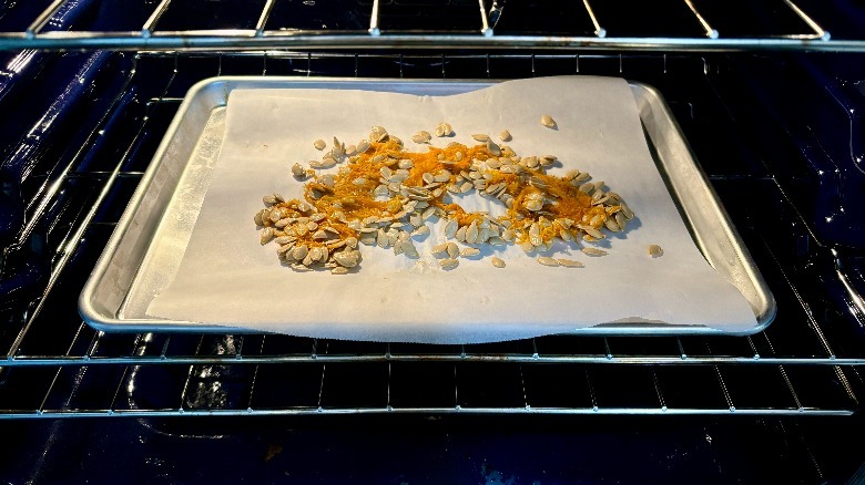 Baking tray in oven